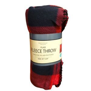 NEW Northpoint Red & Black Plaid Fleece Throw Blanket 50” x 60” Soft Cozy